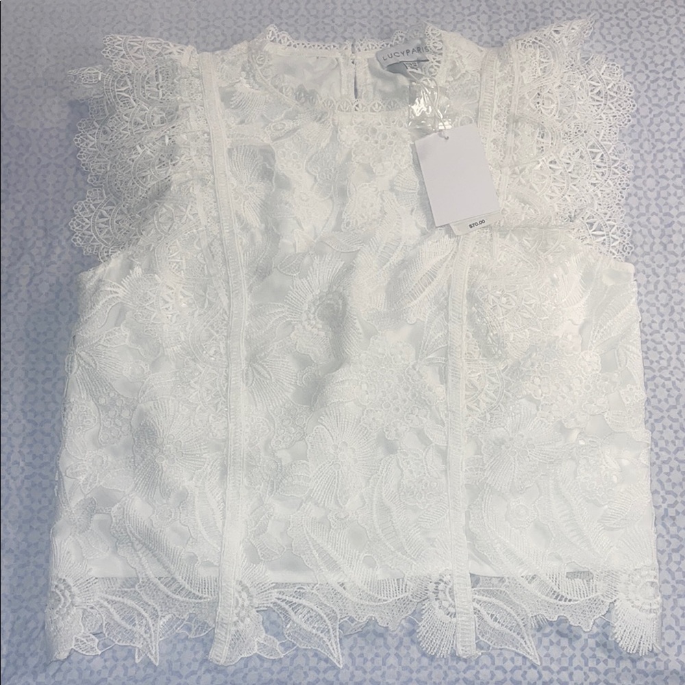 Lucy Paris Lace Sleeveless Top in White womans xs